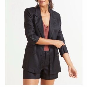 Evereve Black Alexa Double Breasted Blazer Linen Blend Small Stretch Workwear